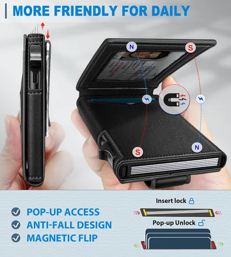 Vista 3 de miyozi Airtag - Cartera para hombre con clip para dinero, 9 tarjetas, con ventana de identificación, bloqueo RFID, funda de metal, cierre magnético