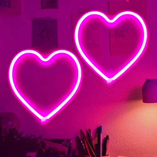Vista 12 de Letrero de neón con forma de corazón rosa, funciona con pilas o USB, luces LED para decoración del día de San Valentín, regalos de San Valentín