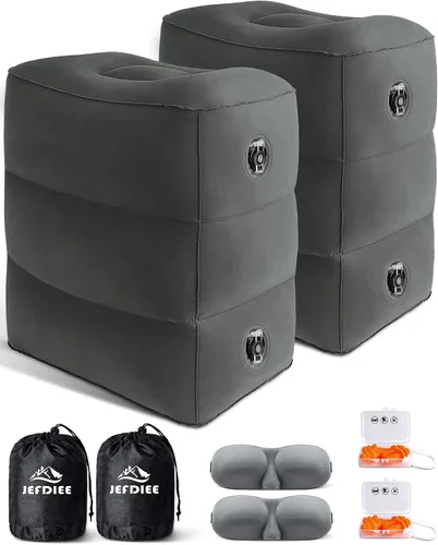 Vista 9 de Almohada Reposapiés Inflable para Viaje, Cama de Avión para Niños, Almohada de Reposo de Piernas de 3 Capas Ajustable, Artículos Esenciales de Viaje