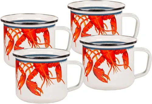 Vista 6 de Golden Rabbit Enamelware - Tazas grandes de café o té, 24 onzas, cangrejo azul, juego de 4