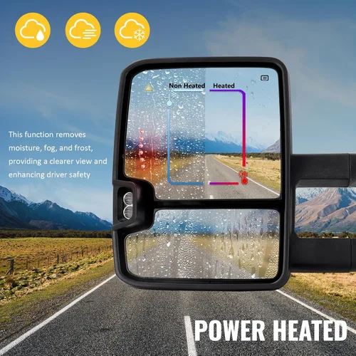 Vista 6 de Espejos de remolque Switchback para Tundra 2007-2021, Sequoia 2008-2017 con luz de estado dual, señal de giro, vidrio eléctrico calentado, luz