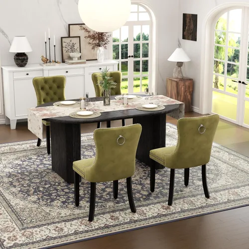 Vista 47 de Juego de mesa de comedor ovalada extensible con 4 sillas tapizadas de terciopelo de alta gama, mesa de cocina de 59 a 91 pulgadas y sillas