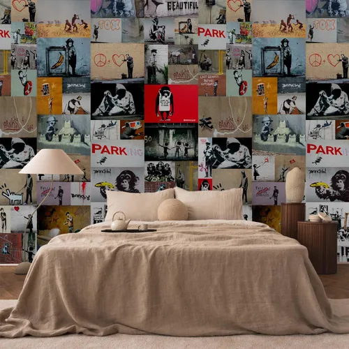 Vista 5 de artgeist Puro - Papel tapiz Banksy de 19 x 394 pulgadas, efecto 3D, autoadhesivo, adhesivo, adhesivo, adhesivo, adhesivo, removible, imagen impresa