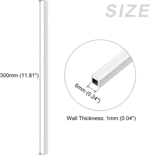Vista 2 de METALLIXITY Tubo cuadrado de aluminio (6 mm x 6 mm x 1 mm x 300 mm) 2 piezas, Tubo de aluminio 6063 - para mobiliario del hogar, maquinaria