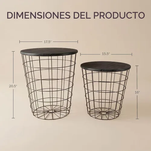 Vista 2 de Lavish Home Mesas auxiliares redondas - Juego de 2 mesas anidadas