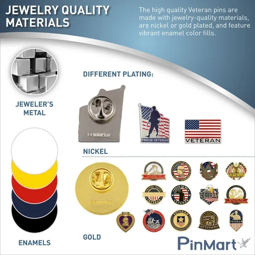 Vista 55 de PinMart Pin de veterano – Pin patriótico americano de solapa o sombrero – Orgulloso de ser retirado ejército, marina, fuerza aérea o cuerpo