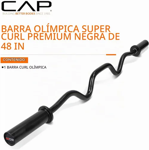 Vista 3 de CAP 48" Olympic Super Curl Bar Heavy Duty Solid Steel, 500 lb Capacity Negro