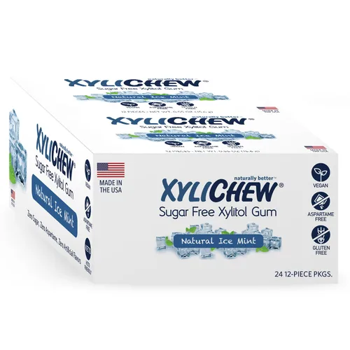 Vista 15 de Xylichew Goma de mascar 100% xilitol sin OMG, sin aspartamo, sin gluten y sin azúcar, cuidado bucal natural, alivia el mal aliento y la boca seca