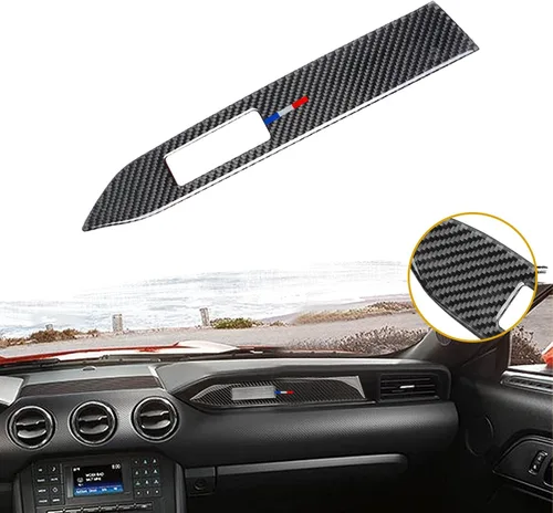 Vista 23 de Xotic Tech - Cubierta para panel de cambio de marchas, fibra de carbono suave auténtica, compatible con Ford Mustang 2015-2023 Negro carbón