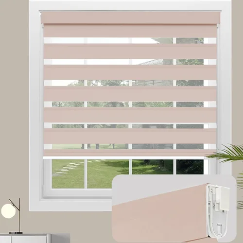 Vista 21 de Changshade - Persianas enrollables sin cordones de cebra de tamaño personalizado para ventana, cortinas enrollables de doble capa con filtro de luz