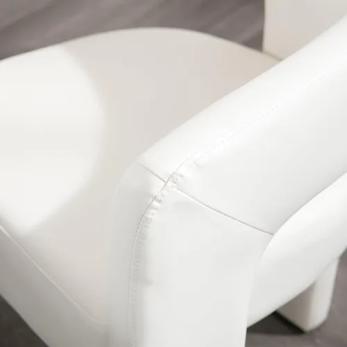 Vista 3 de Silla moderna de comedor en barril, silla de cocina acentuada tapizada en cuero sintético con brazos, silla lateral cómoda para sala de blanco