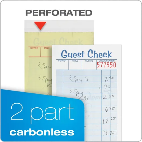 Vista 3 de Adams Guest Check Pads, 2 partes, sin carbono, blanco/canario, 3-3/8 pulgadas x 6-3/8 pulgadas, 50 juegos por bloc, paquete de 10 (104-50SW)