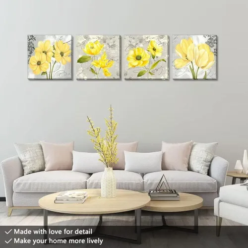 Vista 32 de Wall HDQ Arte de pared de flores para baño, dormitorio, sala de estar, decoración de pared azul y naranja, pintura floral, lienzo impreso, imagen