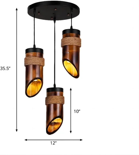Vista 4 de LIGHTLAND Luces colgantes rústicas de bambú, 12 pulgadas, paquete de 3 para comedor, sala de té zen, estilo retro