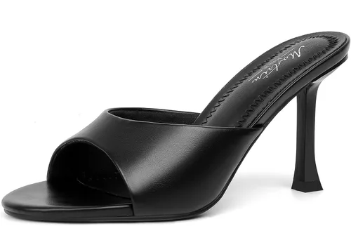 Vista 23 de Mostrin - Sandalias con tacón de gatitos para mujer, con punta redonda con lazo, vintage, sexy, de tacón aguja, sin talón, para fiesta y uso diario