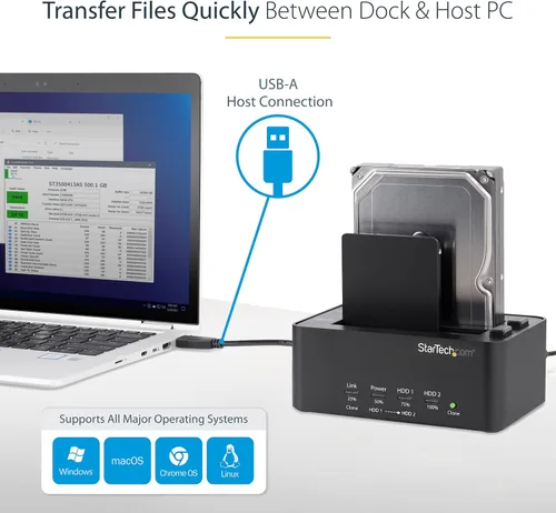 Vista 5 de StarTech.com Duplicadora y borrador de disco duro de doble bahía, clonador/copiadora externa independiente HDD/SSD, estación de acoplamiento USB 3.0