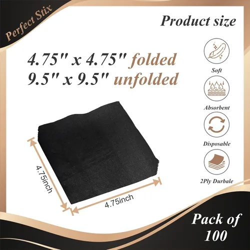 Vista 2 de Servilletas perfectas de 2 capas. 100ct servilletas de papel para cóctel. Dos capas., Negro, 100