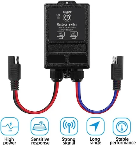 Vista 2 de Interruptor de control remoto inalámbrico de 12 voltios con conector SAE, interruptor remoto inalámbrico impermeable de largo alcance de 328 pies
