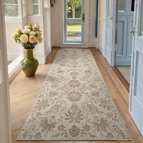 Vista 73 de jinchan Lima - Alfombra simétrica floral geométrica lavable, alfombra de entrada de medio círculo de 2 x 3, alfombra de media luna, suave y Azul