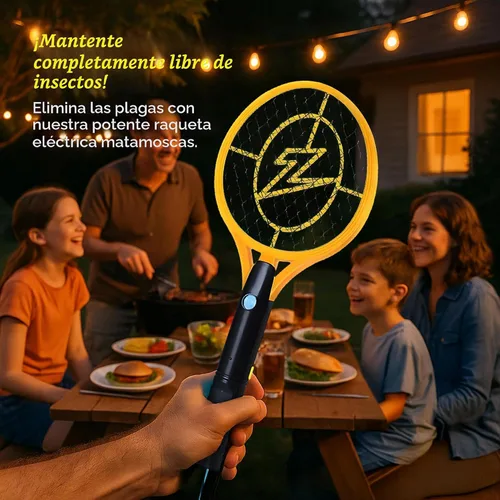 Vista 2 de ZAP IT! Raqueta matamoscas eléctrica, matamoscas de alta potencia de 4.000 voltios para interiores, recargable por USB, para uso en interiores