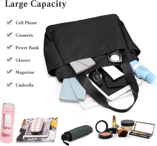 Vista 6 de PORRASSO Bolso de mano Bolso impermeable de nylon Bolso de hombro para mujer, Púrpura, Bolso tote