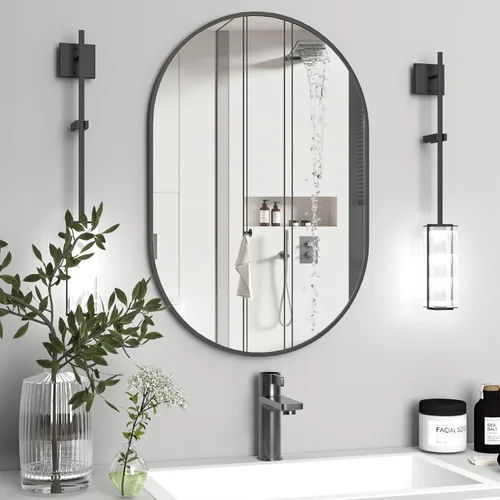 Vista 10 de Espejo ovalado de baño de 2 piezas, espejo de tocador de pared de cápsula, espejo de píldora de 20 x 30 pulgadas, espejo grande y moderno con marco