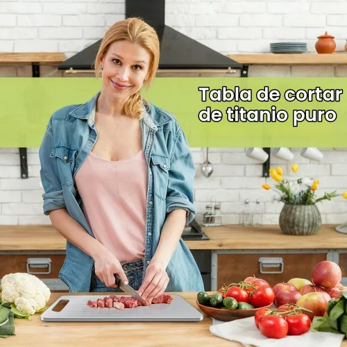 Vista 7 de Tabla de Cortar de Titanio para Cocina, Tabla de Cortar Antiadherente de Acero Inoxidable, Tabla de Titanio de Grado Alimenticio de Doble Cara