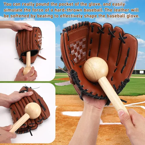 Vista 3 de TOBWOLF Kit de 10 guantes de béisbol para atrapadores adultos y jóvenes, guantes de béisbol, mazo, guantes de béisbol, martillo de madera