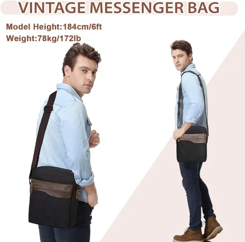 Vista 6 de VASCHY Bolsa de mensajero pequeña, bolso cruzado de lona de cuero vintage para hombres y mujeres para trabajoviajes