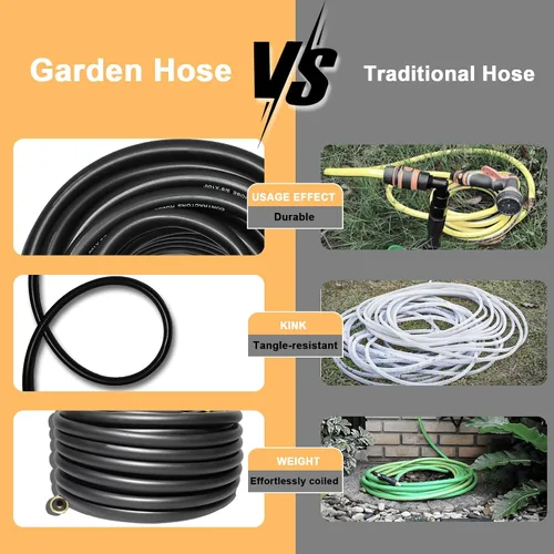 Vista 5 de Aain - Manguera de jardín de goma flexible y duradera de 50 pies 5/8 con accesorios de latón, sin torceduras, a prueba de fugas, para jardinería