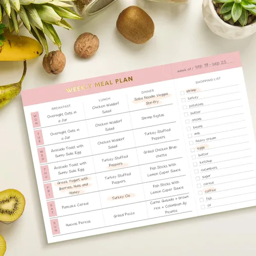 Vista 6 de Sweetzer & Orange Planificador semanal de comidas y lista de comestibles, bloc de notas magnético. Almohadilla de planificación de comidas rosa