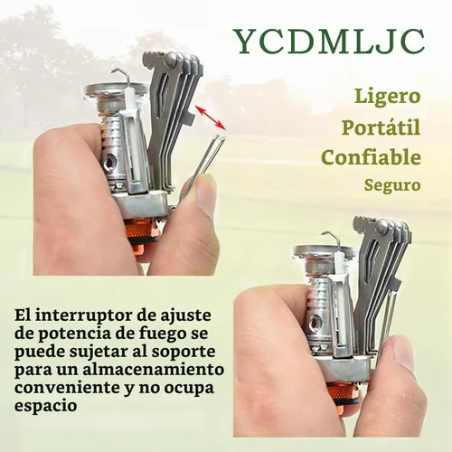 Vista 5 de Estufa de camping portátil para mochileros, estufa de senderismo especializada con encendido piezoeléctrico soporte estable resistente al viento