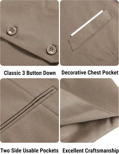 Vista 5 de COOFANDY Chaleco de traje de negocios casual para hombre, ajustado, a la cintura, formal
