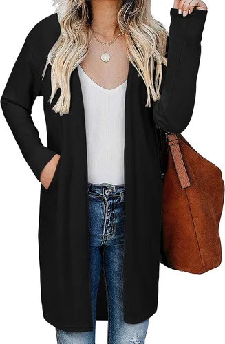 Vista 3 de AUSELILY Cárdigan para mujer con bolsillos, manga larga, casual, ligero, frente abierto, cárdigan