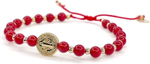 Vista 9 de St Benedict Coin and Natural Round Red Coral Beads Adjustable Bracelet for Women