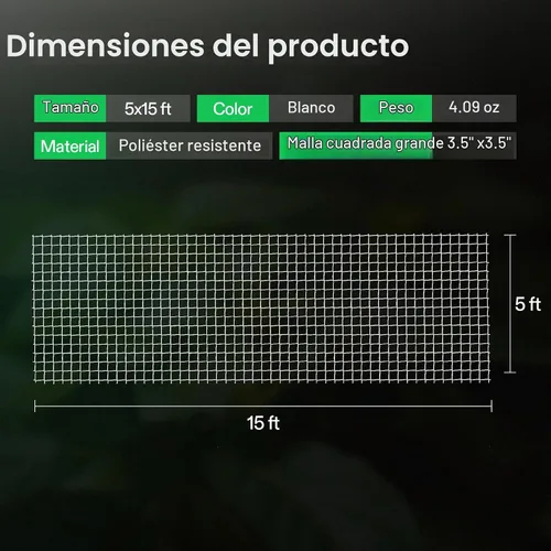 Vista 6 de VIVOSUN Red de enrejado de plantas de 5 x 15 pies, red de cultivo de poliéster resistente, red de enrejado de jardín con malla cuadrada para plantas
