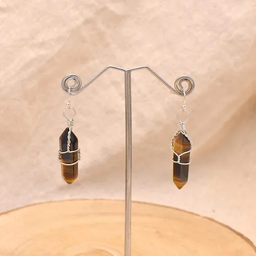Vista 58 de Pendientes de cristal de punta envuelta en alambre de piedra pulida para mujer Reiki Energy Healing