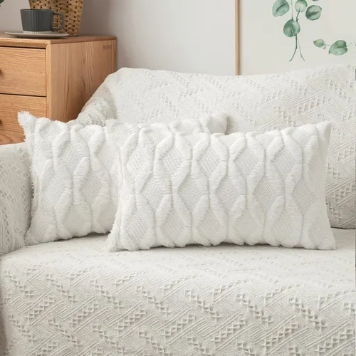 Vista 26 de MIULEE juego de 2 fundas de almohada de lana sintética, bordadas, para sillón, sofá, dormitorio, auto, fundas decorativas