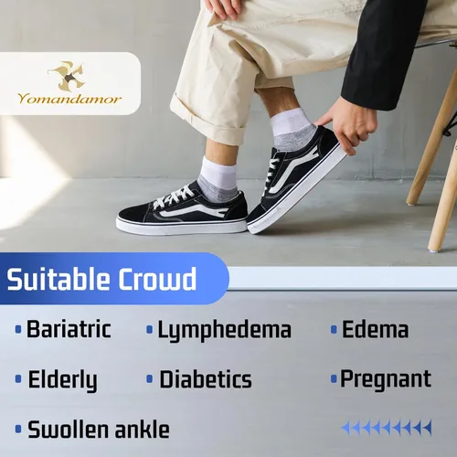 Vista 5 de Yomandamor 4 pares de calcetines tobilleros diabéticos para hombre con puntera sin costuras y suela acolchada, talla L (tamaño de calcetines: 10-13)
