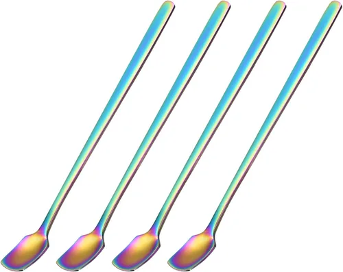 Vista 10 de uxcell Cuchara agitadora de acero inoxidable, 4 cucharas de mango largo de 6 pulgadas para mezclar, cucharas cuadradas para agitar, cucharas de Negro