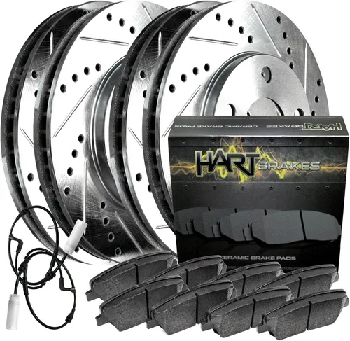 Vista 13 de Hart Brakes Kit de frenos y rotores traseros delanteros Pastillas de freno delanteras y traseras Rotores y pastillas de freno Pastillas