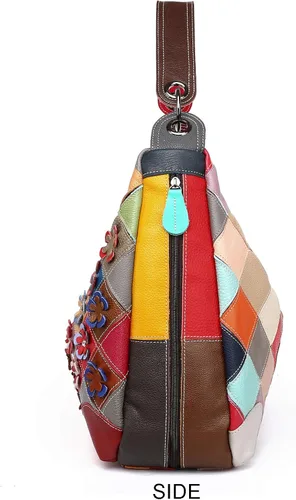 Vista 3 de Bolso de hombro de piel auténtica multicolor floral para mujer