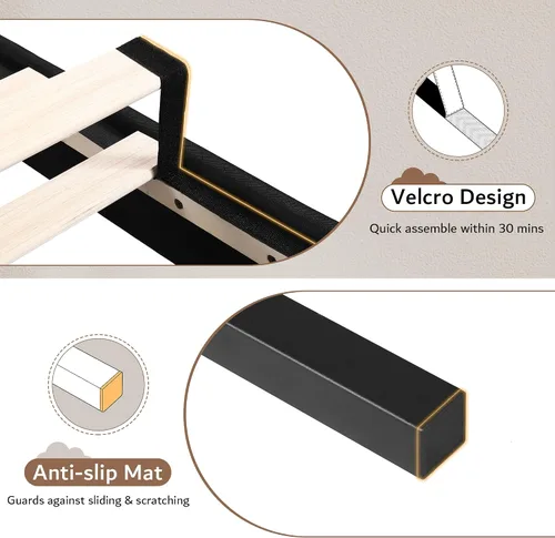 Vista 5 de iPormis Marco de cama tapizada de tamaño completo con cabecera capitoné con botones, plataforma de lino con patas de soporte engrosadas, sin