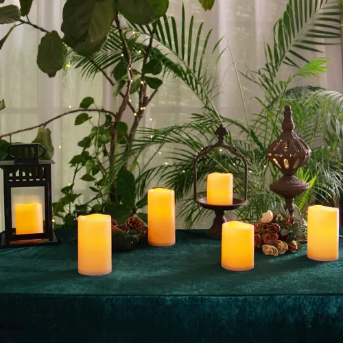 Vista 2 de Homemory paquete de 9 velas sin llama, impermeables para exteriores, velas LED acrílicas que funcionan con pilas, con control remoto y temporizador