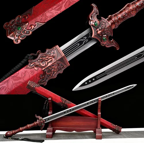 Vista 10 de Espada china Han Jian alto manganeso acero afilado hoja bestia protector de Verde