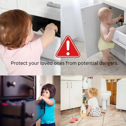 Vista 2 de Cerraduras de seguridad para niños en gabinetes (paquete de 2) – Pestillos ajustables a prueba de bebés con fuerte adhesivo 3M – Sin necesidad