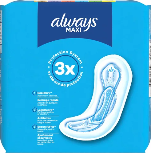 Vista 12 de Always Maxi - Almohadillas femeninas sin alas para mujer, talla 1, absorción regular, sin perfume, 48