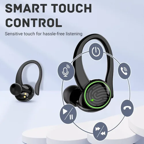 Vista 5 de Para Xiaomi Redmi Note 9 Pro Max Bluetooth 5.3 Auriculares estéreo 3D con gancho para la oreja, control táctil 40H sobre la oreja, auriculares