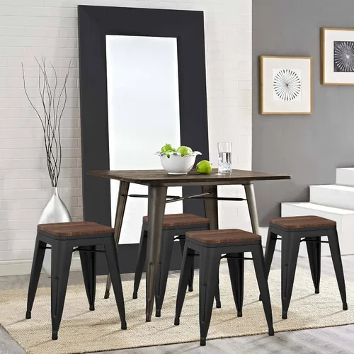 Vista 6 de Changjie Furniture Juego de 4 sillas de comedor de metal de 18 pulgadas, taburetes cortos apilables, sillas de aula (18 pulgadas, negro mate)