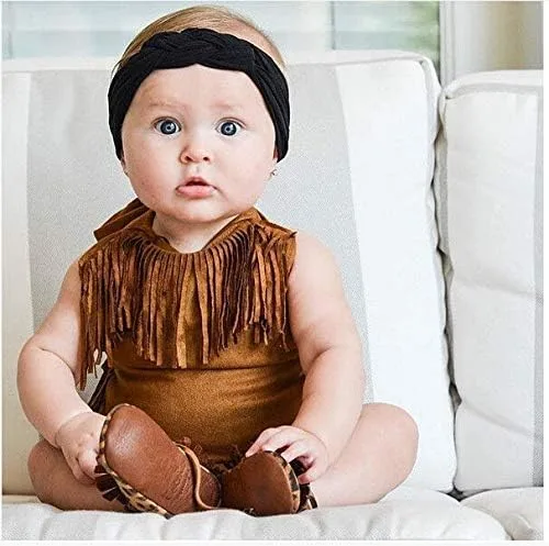 Vista 3 de Styles I Love Bebé Niña Verano Halter Fringe Ante Marrón Sunsuit Mameluco